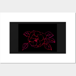 Rose Line Drawing Illustration with black Background Posters and Art